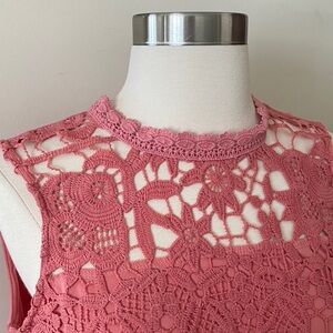 Crochet Lace Sleeveless Blouse - Coral Color 🤍